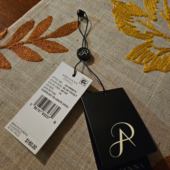 ADRIANNA PAPELL BLUE FROST SATIN TEA LENGTH DRESS - Picture 3 of 3